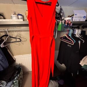 Andrew Marc Sleeveless V-Neck Maxi Dress in Bright Red